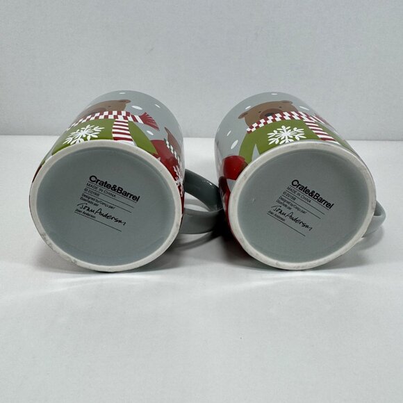 2 Crate & Barrel Christmas Mugs Coffee Cups Joan Anderson Holiday Winter Bears - Picture 6 of 6